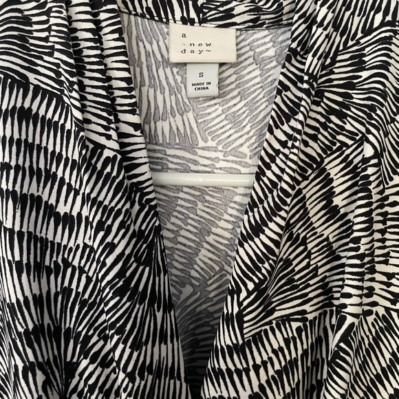 A New Day Black + White Wrap Midi Dress with Adjustable Tie Belt - Picture 10 of 12